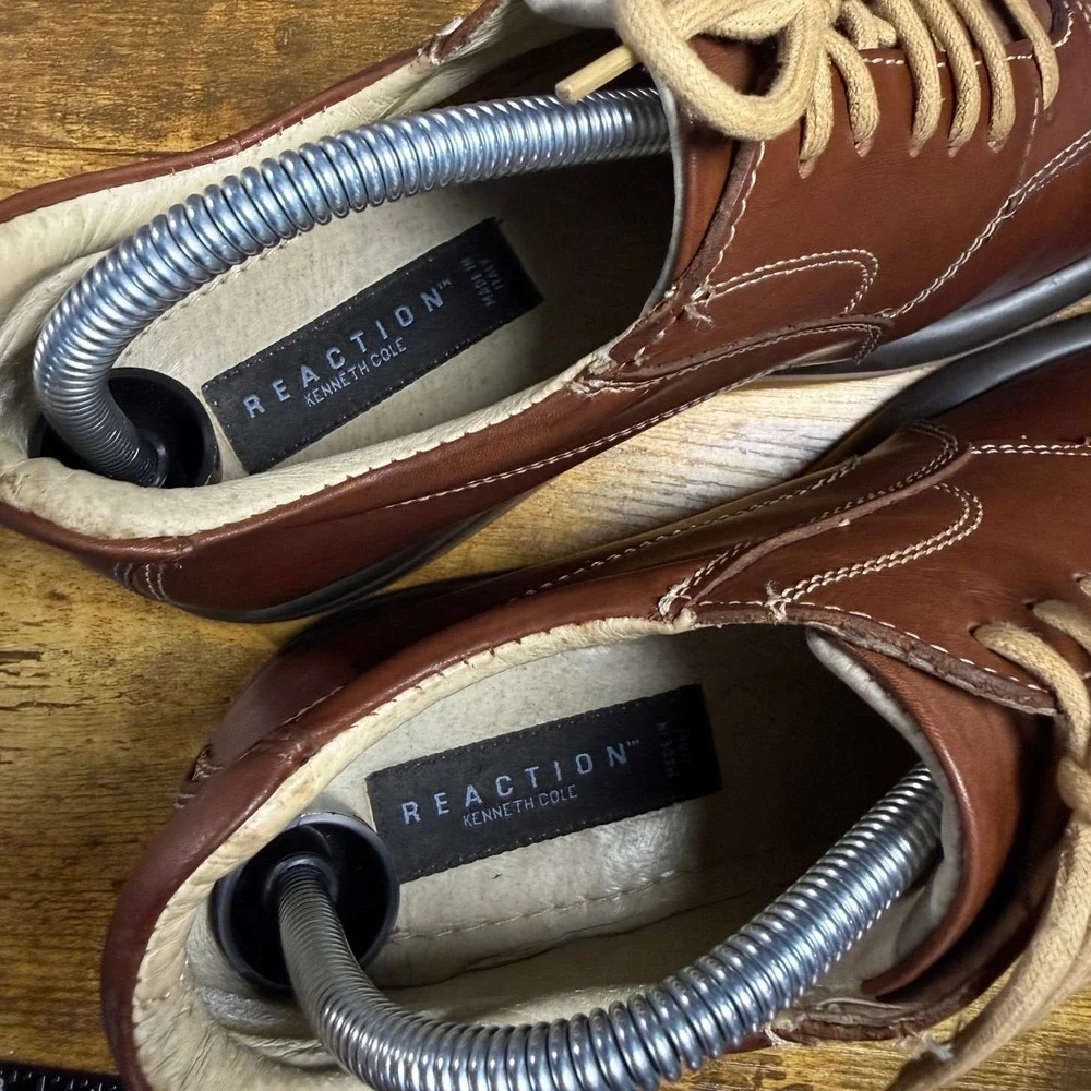 Kenneth Cole Reaction Brown Leather Oxford Sneakers Mens Size 8 Made‎ in Italy